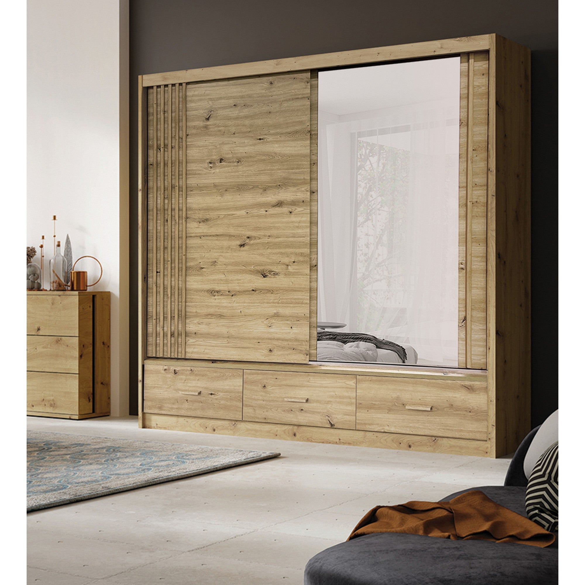 Dulap CANADA CA1-200, stejar artisan, PAL, cu 2 usi si 3 sertare