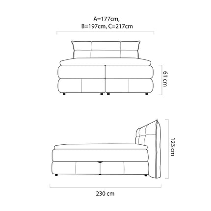 Pat boxspring CARMELO 160x200, personalizabil, cu saltea, topper si lada depozitare