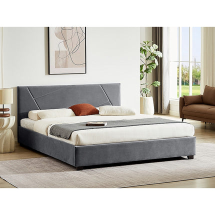 Pat 140x200 COLUMBIA, gri, stofa catifelata/lemn, 147x212x86 cm