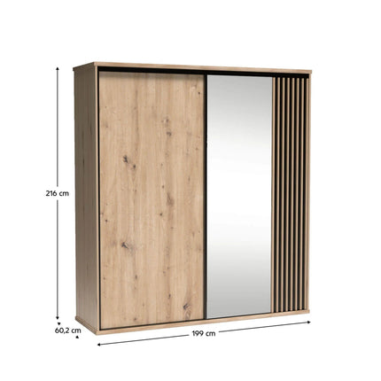 Dulap CALIA C15, stejar artisan/negru, PAL laminat, 199x60.2x216 cm
