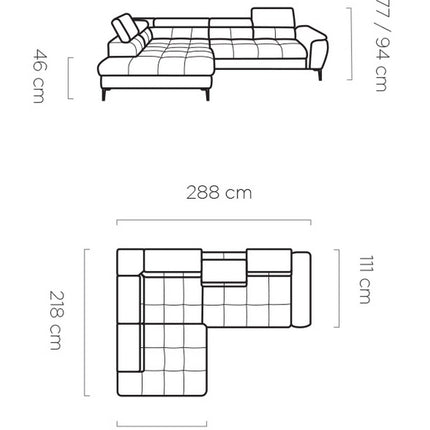 Coltar extensibil DENVER L, personalizabil, cu lada depozitare, 288x218x94 cm