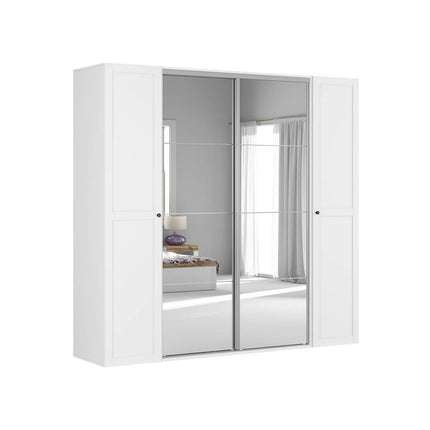 Dressing FLEX, alb, PAL, cu 4 usi si oglinda, 250x66x240 cm