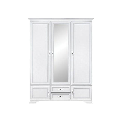 Set mobilier dormitor IDENTO, alb, cu pat 160x200, dulap cu 5 usi si 2 sertare, noptiere, comoda si oglinda