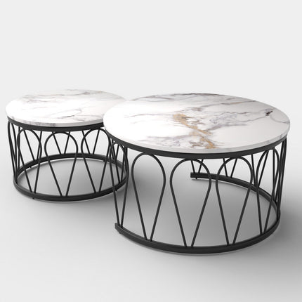 Set 2 masute de cafea FORMOSA. marmura alba/ negru, 60x47 si 80x47 cm
