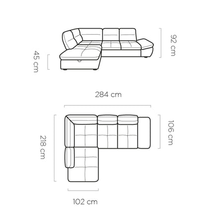 Coltar extensibil GALLANO, personalizabil, cu lada depozitare, 284x218x92 cm