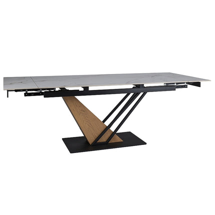 Masa extensibila GENESIS, alb/negru/stejar, ceramica/furnir/metal, 160/220x90x76 cm