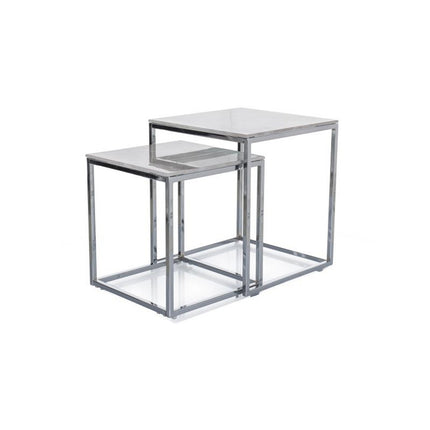 Set 2 masute GLORIA II, alb/crom, sticla/metal, 40x40x44/35x35x37 cm