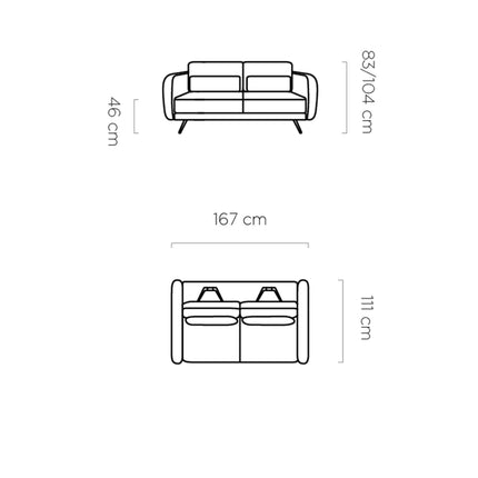 Canapea 2 locuri ILUSIO, personalizabil, tetiere reglabile, adancime reglabila, 167x111x83/104 cm