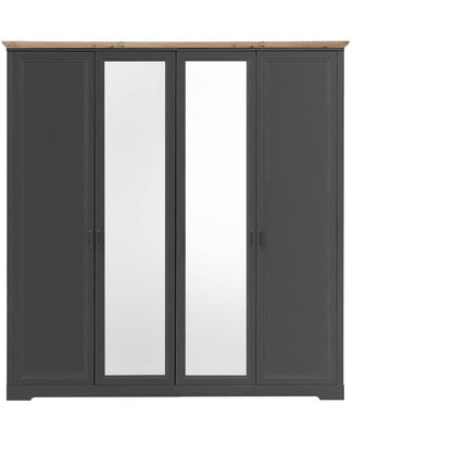 Dulap JASMIN, gri grafit/stejar artisan, PAL, cu 4 usi, 214x64x220 cm