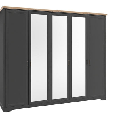 Dulap JASMIN, gri grafit/stejar artisan, PAL, cu 5 usi, 264x64x220 cm