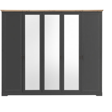 Dulap JASMIN, gri grafit/stejar artisan, PAL, cu 5 usi, 264x64x220 cm