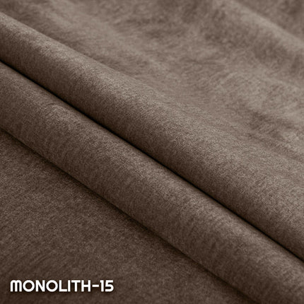 Coltar LIVIO extensibil, sezlong stanga, stofa catifelata maro - Monolith 15, lada depozitare, tetiere reglabile, 249x184x90 cm