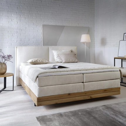 Pat boxspring NEBIA 160x200, personalizabil, cu saltele, topper si lada pentru depozitare