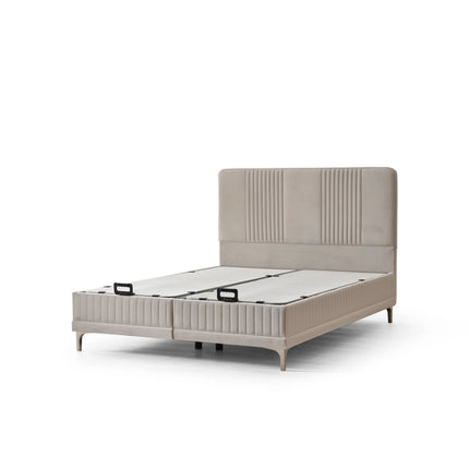 Pat 200x200 WINART, stofa crem - S0001, cu somiera si spatiu depozitare