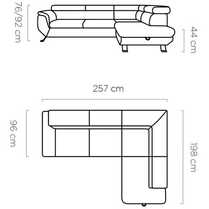 Coltar extensibil RAVEN L, personalizabil, cu lada depozitare, 257x198x92 cm