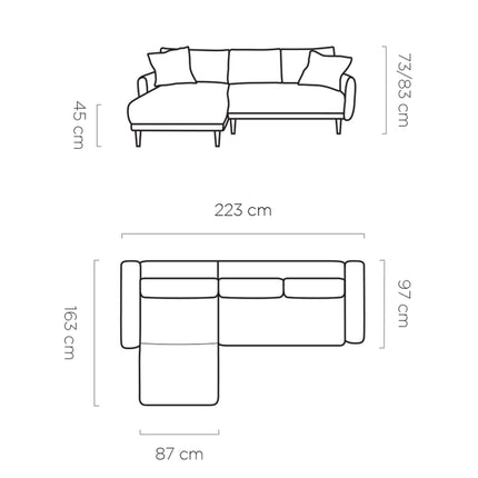 Coltar extensibil SOHO, personalizabil, cu lada depozitare, 223x163x73/83 cm