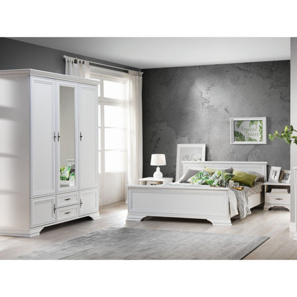 Set mobilier dormitor IDENTO 2, alb, cu pat 160x200, dulap cu 5 usi si 2 sertare, si 2 noptiere