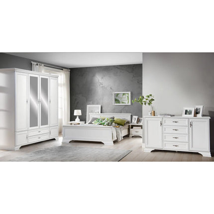Set mobilier dormitor IDENTO 4, cu pat 160x200, dulap cu 6 usi si 2 sertare, noptiere si comoda