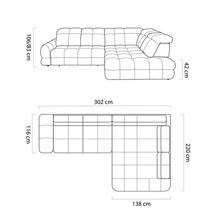 Coltar extensibil TOLLO L, personalizabil, cu lada depozitare, 302x220x106 cm