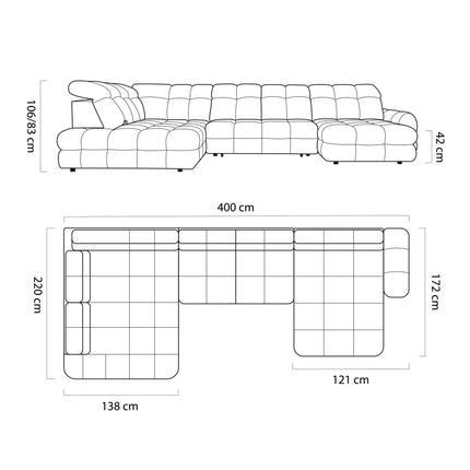 Coltar extensibil TOLLO XL, personalizabil, cu lada depozitare, 400x220x106 cm