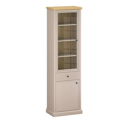 Vitrina IDELLO, taupe/stejar, PAL laminat, cu iluminare LED, 60x38x204 cm