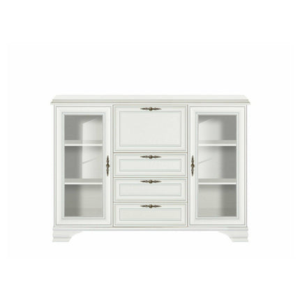 Mobilier living IDENTO 6, alb, format din 2 vitrine, masuta cafea si comoda TV