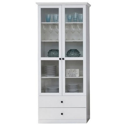 Vitrina living moderna BRANDSON, alb, PAL laminat, cu iluminare led, 81x41x196 cm