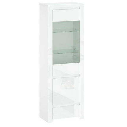 Vitrina living moderna LINGO, alb lucios, PAL laminat, 68x42x202 cm