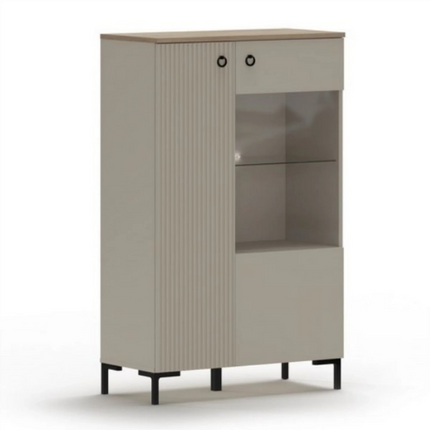 Vitrina pentru living DOMINICA, grej/stejar, PAL laminat, 86x41x137 cm