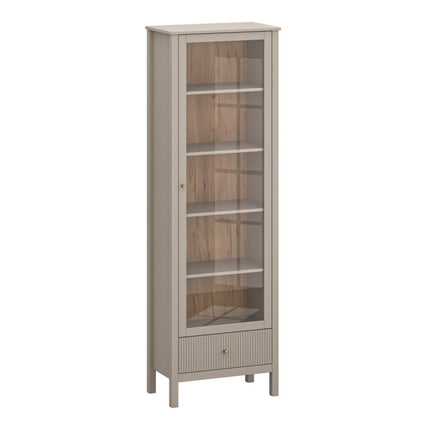 Vitrina pentru living KLEO, taupe, PAL laminat, cu iluminare LED, 65x37x201 cm