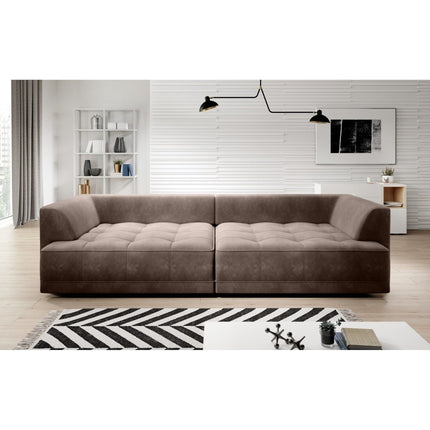 Canapea TIGA, stofa catifelata maro inchis - Whisper 6, cu reglaj electric, 302x136x88/72 cm