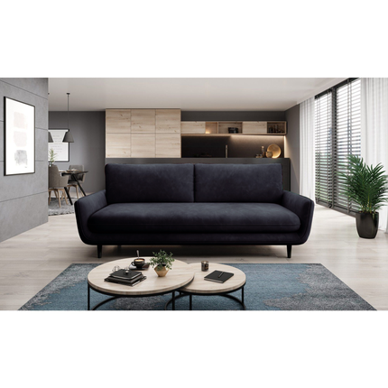 Canapea extensibila Solano, stofa catifelata albastru inchis - Monolith 77, cu lada depozitare, 230x107x85/73 cm