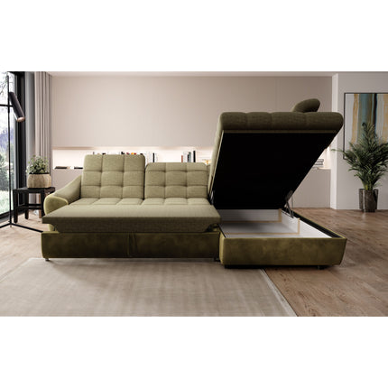 Coltar extensibil INFINITY L, personalizabil, lada depozitare, tetiere reglabile, 280x216x81/93 cm