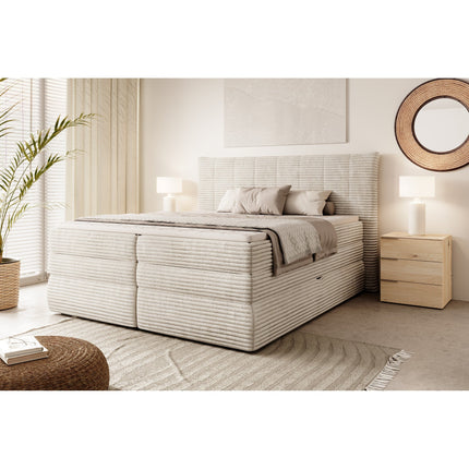 Pat boxspring AMBER 140x200, personalizabil, cu spatiu depozitare, saltele si topper
