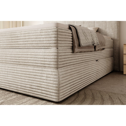 Pat boxspring AMBER 140x200, personalizabil, cu spatiu depozitare, saltele si topper