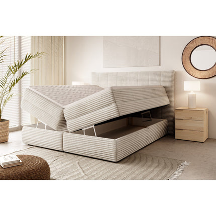Pat boxspring AMBER 140x200, personalizabil, cu spatiu depozitare, saltele si topper