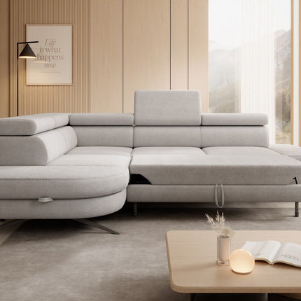 Coltar extensibil OTIS, personalizabil, cu lada depozitare si tetiere reglabile, 276x218x97 cm