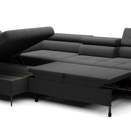 Coltar extensibil TEMPO NEW, personalizabil, cu lada depozitare si tetiere reglabile, 289x218x94 cm