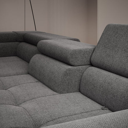 Coltar extensibil TEMPO NEW, personalizabil, cu lada depozitare si tetiere reglabile, 289x218x94 cm