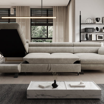Coltar extensibil RAVEN XL, personalizabil, cu lada depozitare, 334x198x92 cm