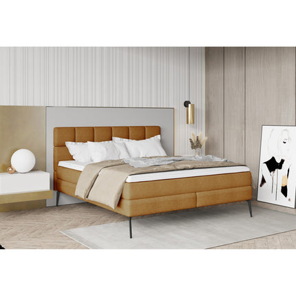 Pat boxspring ADEL 140x200, personalizabil, cu saltele si topper