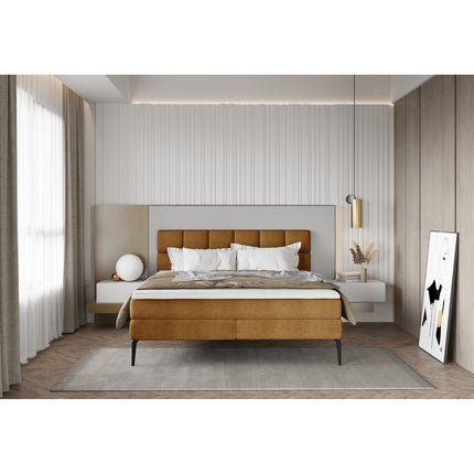 Pat boxspring ADEL 140x200, personalizabil, cu saltele si topper