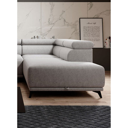 Coltar extensibil ATLANTA, sezlong stanga, gri- Salvador 14, stofa catifelata, 281x203x98 cm