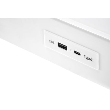 Birou B52, alb, sticla/metal, cu functie de reglare a inaltimii, 120x60x77/120 cm