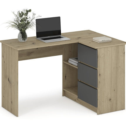 Birou BEGA, stejar artisan/gri grafit, PAL laminat, 124x85x76 cm