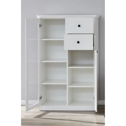Vitrina living moderna BRANDSON, alb, PAL laminat, cu iluminare led, 81x41x129 cm