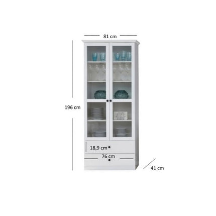 Vitrina living moderna BRANDSON, alb, PAL laminat, cu iluminare led, 81x41x196 cm