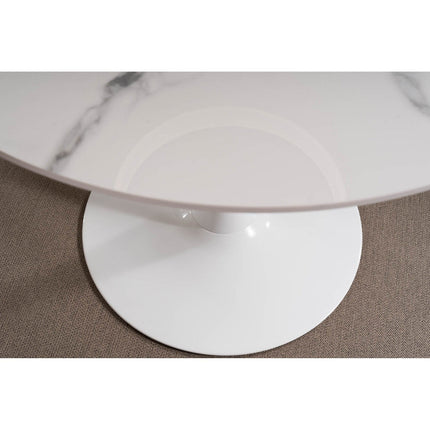 Masa ESPERO, alb cu efect de marmura/alb, ceramica/metal, 90x90x75 cm