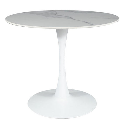 Masa ESPERO, alb cu efect de marmura/alb, ceramica/metal, 90x90x75 cm