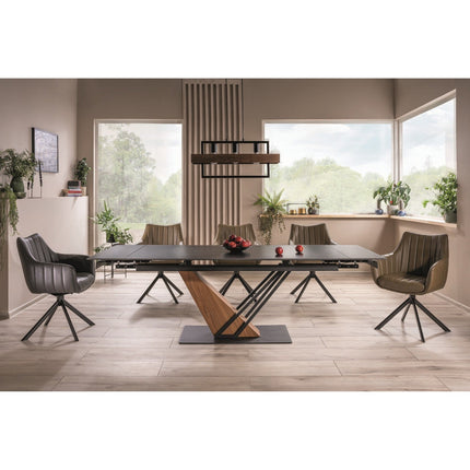 Masa extensibila GENESIS, frasin/negru mat, ceramica/metal, 180-240x90x76 cm